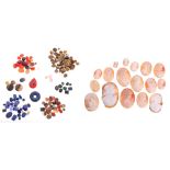 Collection of unmounted shell cameos; also a small selection of unmounted hardstone to include