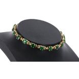 18ct yellow gold green tourmaline and diamond set bracelet, 16.89gm, 7.5" long (3773-1-A)