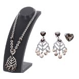 18ct white gold diamond and smokey quartz necklace, earrings and ring set, the ring size L/M,