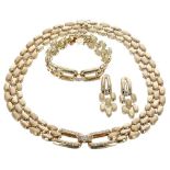 18ct yellow gold diamond necklace, earrings and bracelet set, the earrings 40mm, 121.4gm (137995-2-