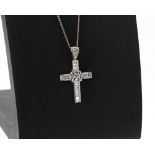 18ct white gold baguette diamond set cross pendant on a necklace, 6.3gm, the pendant 31mm x 18mm (