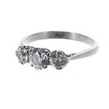 Good platinum three stone diamond ring, round brilliant-cut, estimated 1.20ct approx, clarity VS/SI,