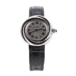 Must de Cartier Trinity silver lady's wristwatch, ref. 2439, serial no. PL43xxx, leather strap