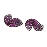 Pair of David Morris 18ct white gold butterfly design ruby & pink sapphire earrings, signed, 10.8gm,