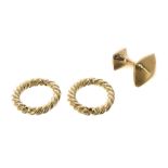 Single 18ct yellow gold cufflink, 23mm; together with a pair of 18ct twist circular cufflinks, 24mm,