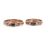 Pair of 14ct rose gold band rings, 7.6gm, ring sizes P and V/W (2) (403592-1-A)