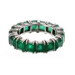 White metal emerald full eternity ring, 5.10ct approx, width 6mm, 4.6gm, ring size H (4089-2-A)