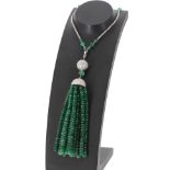 14ct white gold emerald and diamond tassel necklace, 101.68gm, drop 25.5" (4099-1-A)