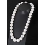 String of white cultured pearls with 9ct white gold satin effect ball clasp, 12.5mm-15mm, 98.9gm,