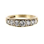 18ct yellow gold seven stone graduated diamond ring, 1.00ct in total, clarity SI , colour I/J, width