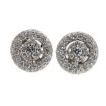 Pair of modern 18ct white metal pair of diamond halo design ear studs, 4.5gm, 12mm diameter (