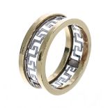 Two-tone 18ct band ring with a key design centre band, 9mm, 3gm, ring size S (138586-4-A)