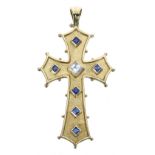 Theo Fennell 18ct yellow gold cross pendant, set with a single princess-cut diamond 0.20ct, six