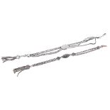 Two silver Albertina watch chains, 26.2gm, 8" and 10" long (2)