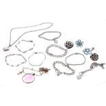 Four silver stone set bracelets, 14ct stone set bracelet, 18ct hologram religious medallion and