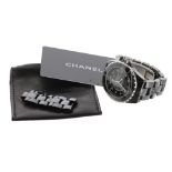 Chanel J12 black ceramic automatic bracelet watch, ref. H1626, serial no. PRB08xxx, diamond set