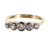 18ct yellow gold old-cut diamond five stone ring, 0.50ct approx, clarity SI1-I1, colour I/K, width