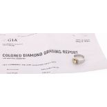 Graff GIA certified yellow diamond set gentleman's ring, cut-cornered square modified brilliant, 1.