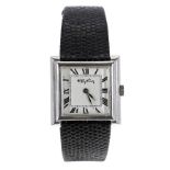 Roy King silver (925) square cased gentleman's wristwatch, hallmarked London 1975, square white dial