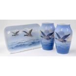 Royal Copenhagen - pair of mallard in flight vases, factory stamp and numbered 1087 and impressed '