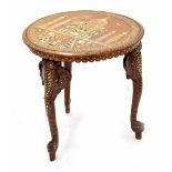 Indian inlaid circular occasional table, the top decorated with a palace front within a foliate