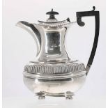 George V silver coffee pot, of squat baluster form with reeded border, engraved monogram 'JB' to the