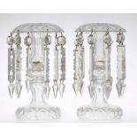 Pair of Victorian cut glass table lustres, 10" high