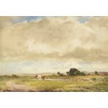 Wycliffe Eggington (1875-1951) - A Cloudy Day on the Common, landscape with a track and cattle