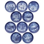 Royal Copenhagen - ten Christmas plates, 1988 'Christmas Eve in Copenhagen' to 1997 'Roskilde