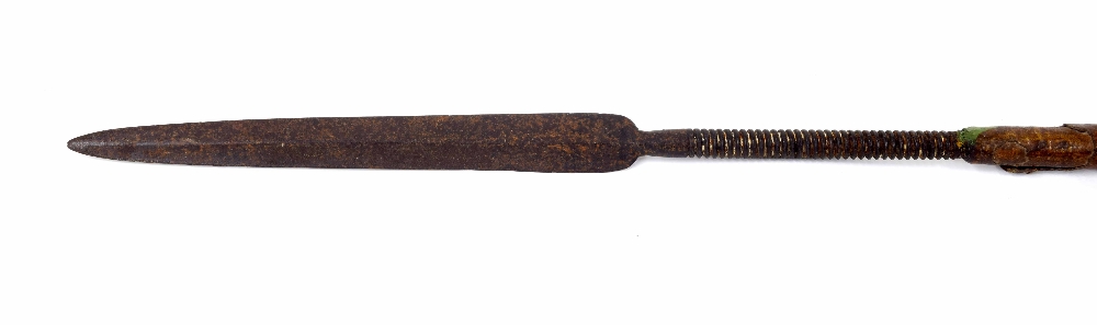 Late 19th century South African Zulu spear, the 13" long slender double edge tip with threaded screw - Image 4 of 6