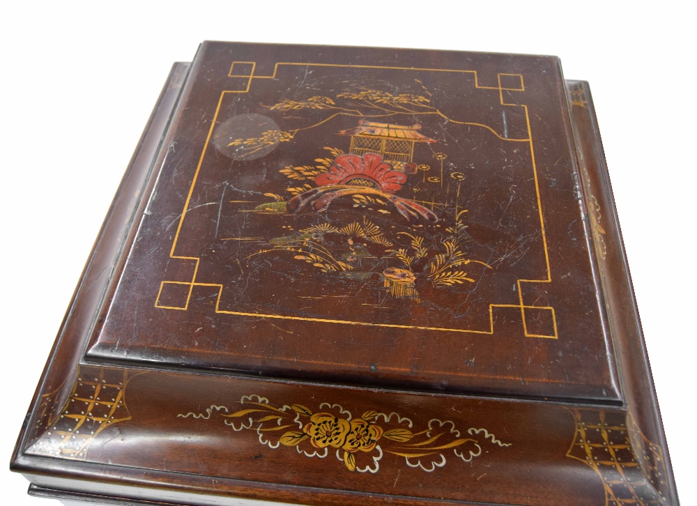 Vintage chinoiserie decorated cabinet gramophone, painted with garden scenes, bearing Brown & Son of - Image 4 of 5