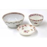 Early English hard paste porcelain slop bowl, decorated with floral sprays and foliate borders, 6.5"