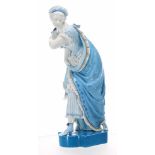 Good large Late 19th century porcelain figure of a dancing lady, in a ball gown holding a mask, pale