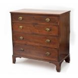 19th century mahogany inlaid chest of four graduated drawers, raised on bracket feet, 30" wide,