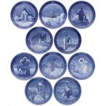 Royal Copenhagen - ten Christmas plates, 1938 'The Round Church in Osterlars on Bornholm' to 1947 '