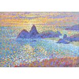 Paul Stephens (20th/21st Century) - Twilight setting sun at Kynance Cove seaside, Cornwall,