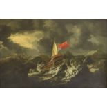 Circle of Francis Swaine (1715-1782) - English warship in a stormy sea, with her broken mast and