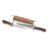 Indian carved hardwood and brass mounted carving set, the blades stamped India, 17" overall