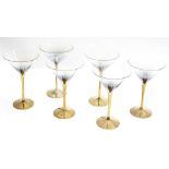 Set of six Art Deco gilt stem Martini cocktail glasses, 8" high