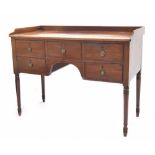 Early Victorian mahogany washstand, the gallery back over five short drawers to the arched
