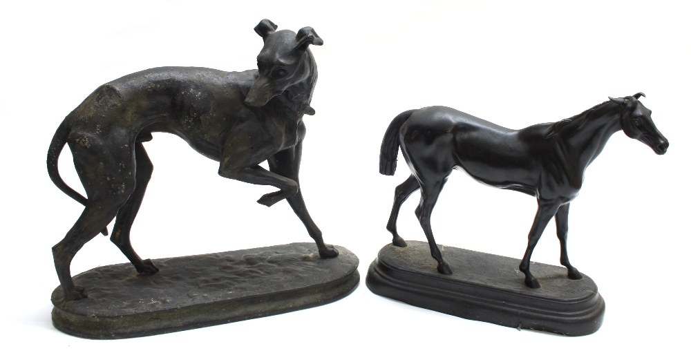 After C. Valton - patinated spelter figure of a horse, impressed signature to base, 10" high;