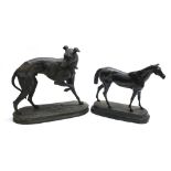 After C. Valton - patinated spelter figure of a horse, impressed signature to base, 10" high;