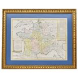 18th century French atlas map of France, 1740, 28" x 27" within mount and frame