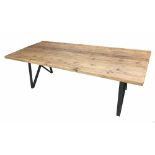 Contemporary 'Nordic Style of London 'reclaimed' oak dining table, the plank top raised on coated