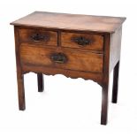 George III mahogany lowboy, the moulded top over two short and one long drawer, a shaped frieze