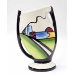 Lorna Bailey 'Deco House' pattern twin-handled vase, 9" high