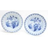 Pair of 18th century Delft blue and white plates, 9" diameter