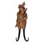 Interesting Black Forest carved fox wall rack, late 19th/early 20th century, anthropomorphically