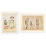 Rowney - 'A cat taking her kitten to school', watercolour, signed,10.5" x 8"; together with 'A