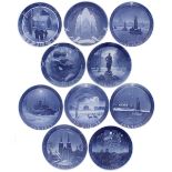 Royal Copenhagen - ten Christmas plates, 1928 'The Vicar Family on the Way to Church' to 1937 '